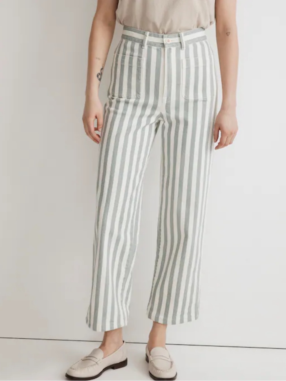 Madewell Vertical Stripe Straight-Leg Pants - Green & White
